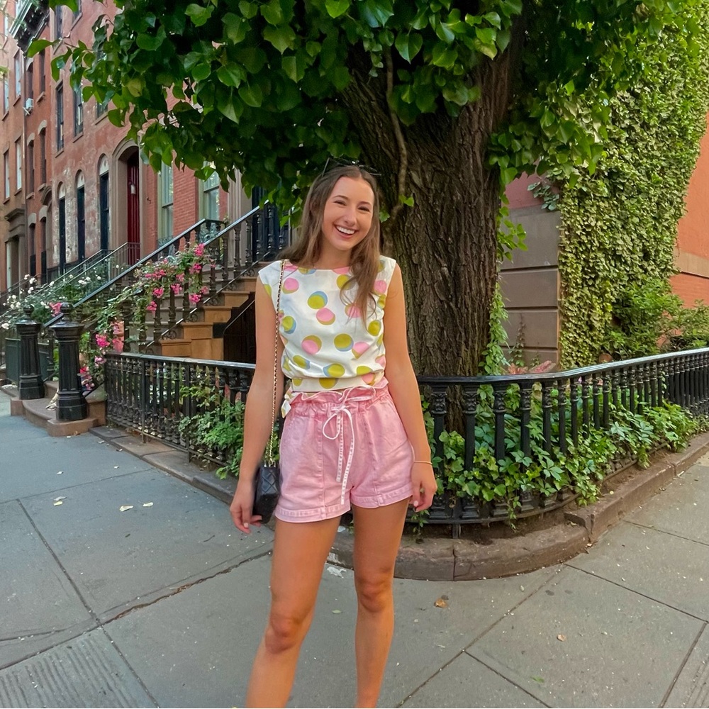 Something Navy pink denim shorts